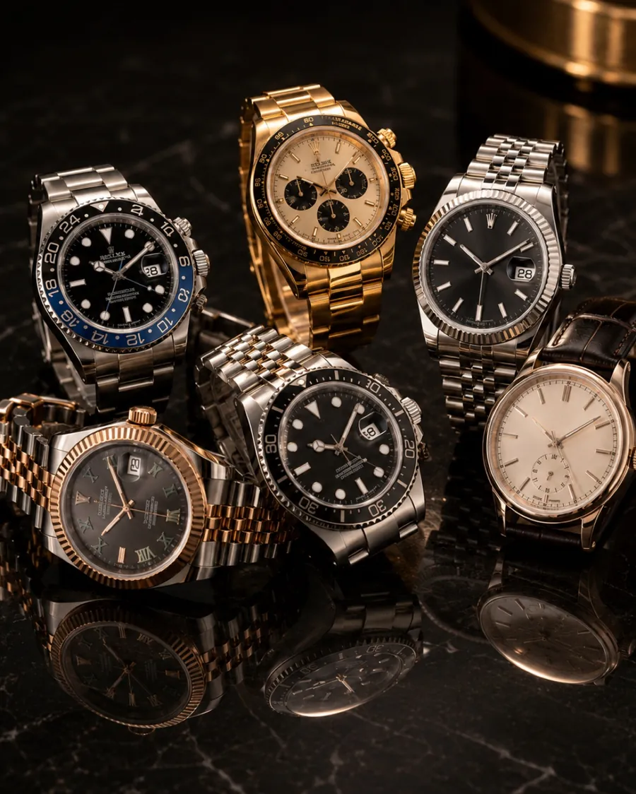 Collection of authentic luxury watches — Rolex, Omega and more