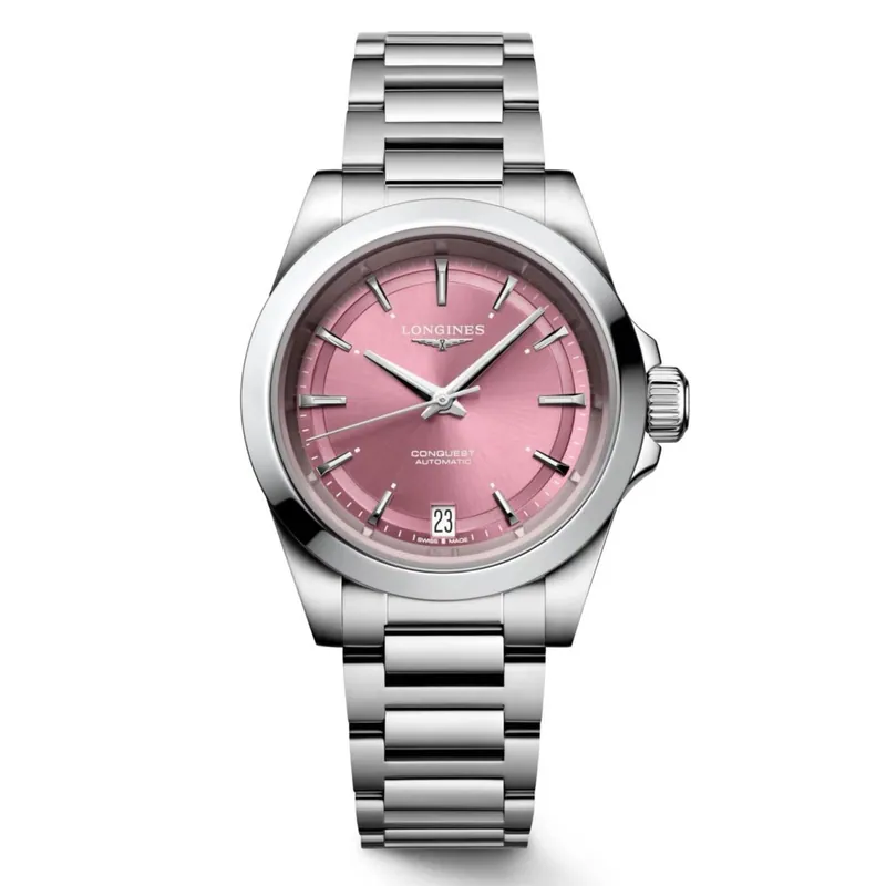 Longines Conquest L3.430.4.99.6, 34 mm stainless steel case, pink dial