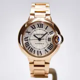 Pre-owned Cartier Ballon Bleu W6920068, 33 mm 18k rose gold case, silver dial