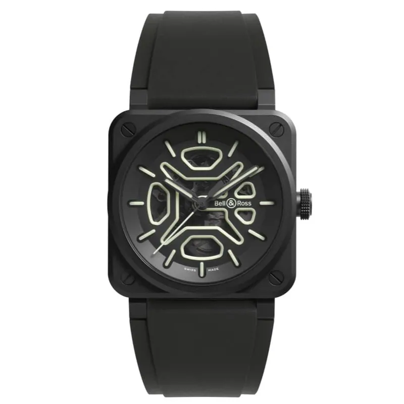 Bell & Ross BR-03 Skeleton Lum Ceramic BR03A-LM-SKCE/SRB, 41 mm ceramic case, black and skeleton dial