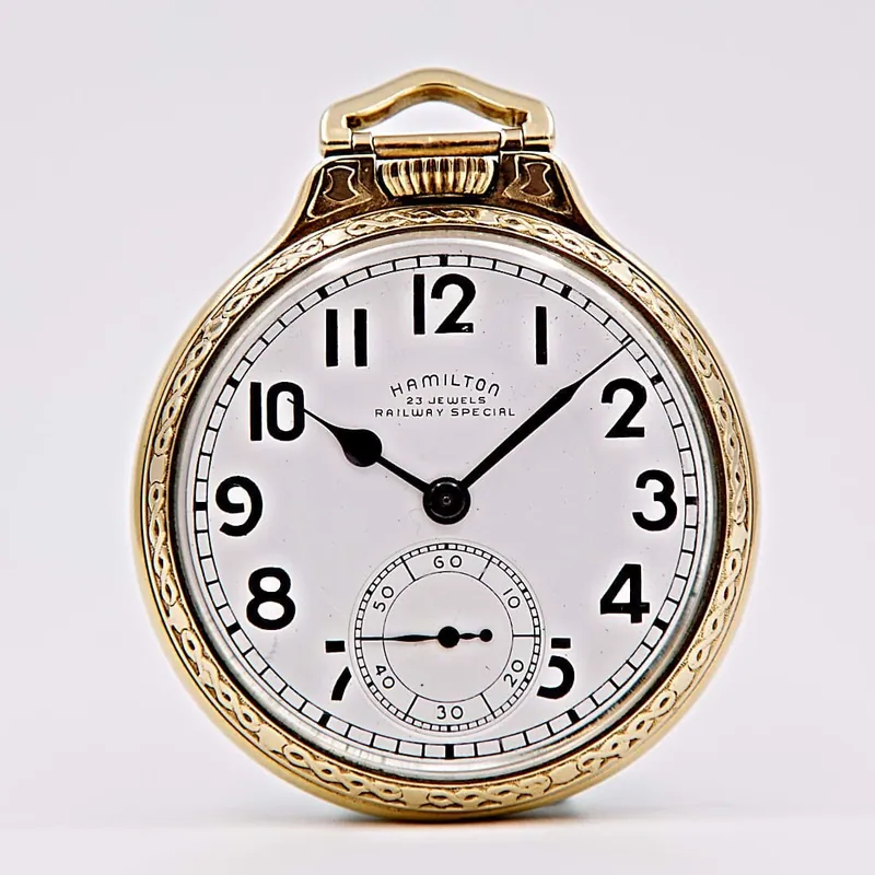 Hamilton Yellow Gold-Filled Open Face Railroad Model 17, 950B, 10k gold filled case