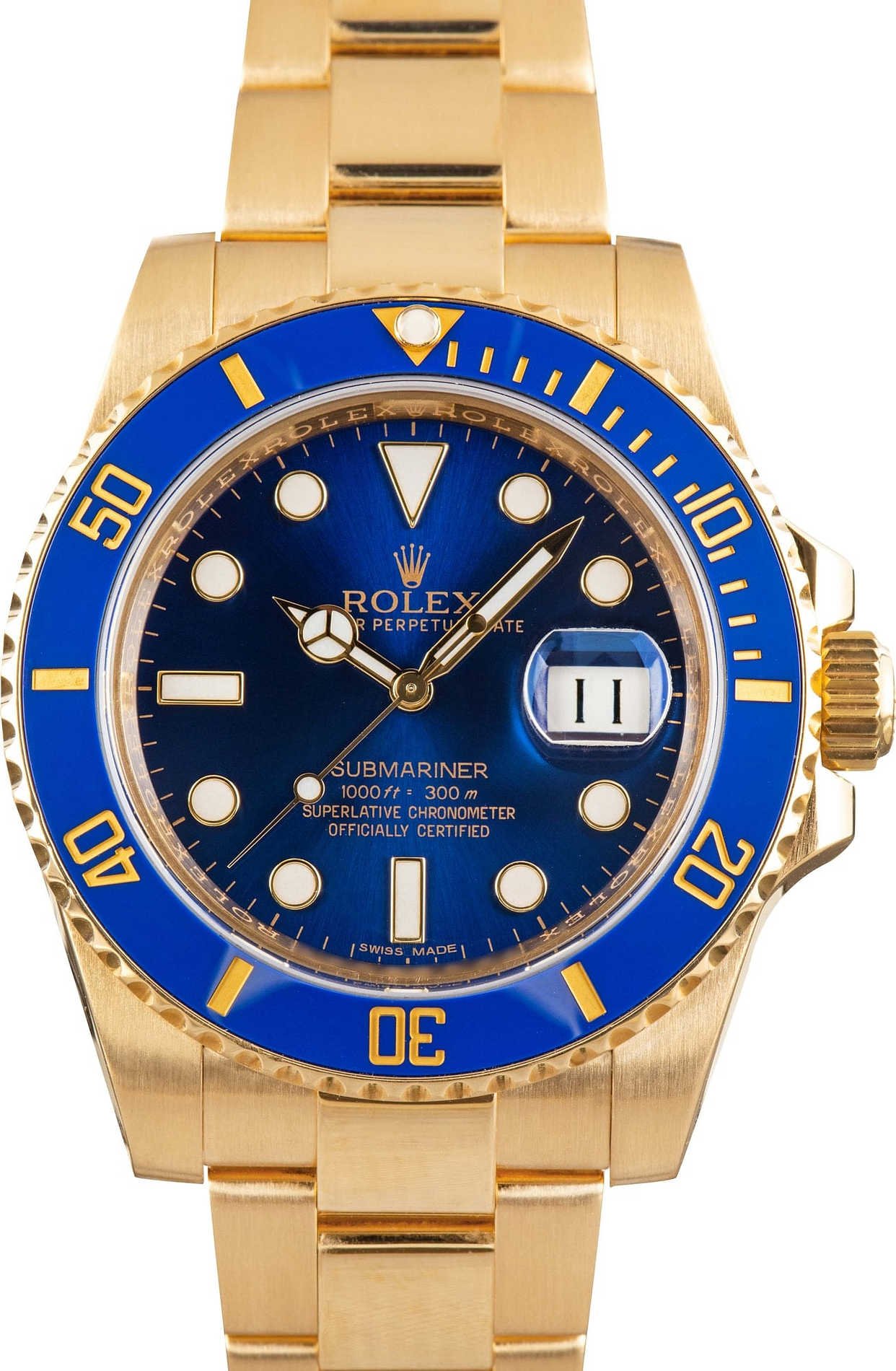 Used Rolex Submariner Yellow Gold 116618 Blue Dial