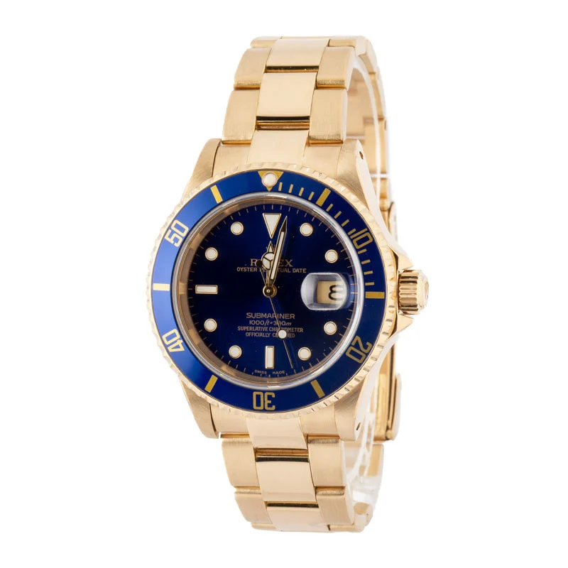 Pre-owned Rolex Submariner ref 16618 Blue Dial