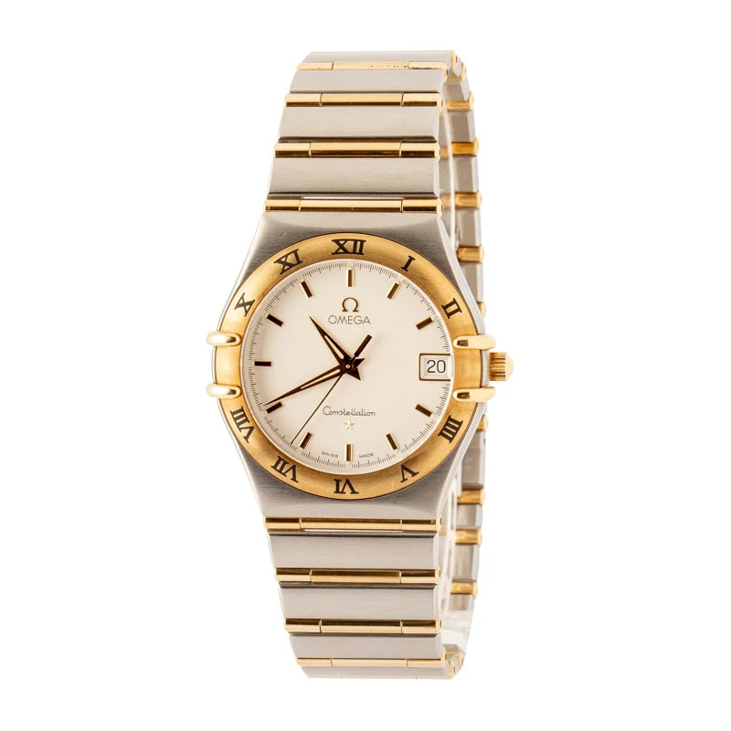 Used Two Tone Omega Constellation Silver Textured Dial
